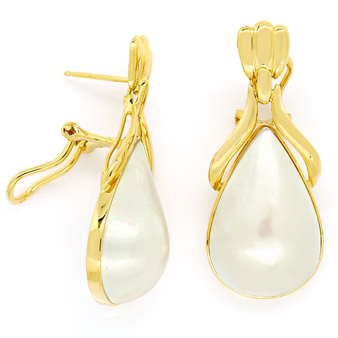 Foto 1 - Gelbgold-Ohrringe mit riesigen Mabe Perlen Tropfen, 14K, S9561